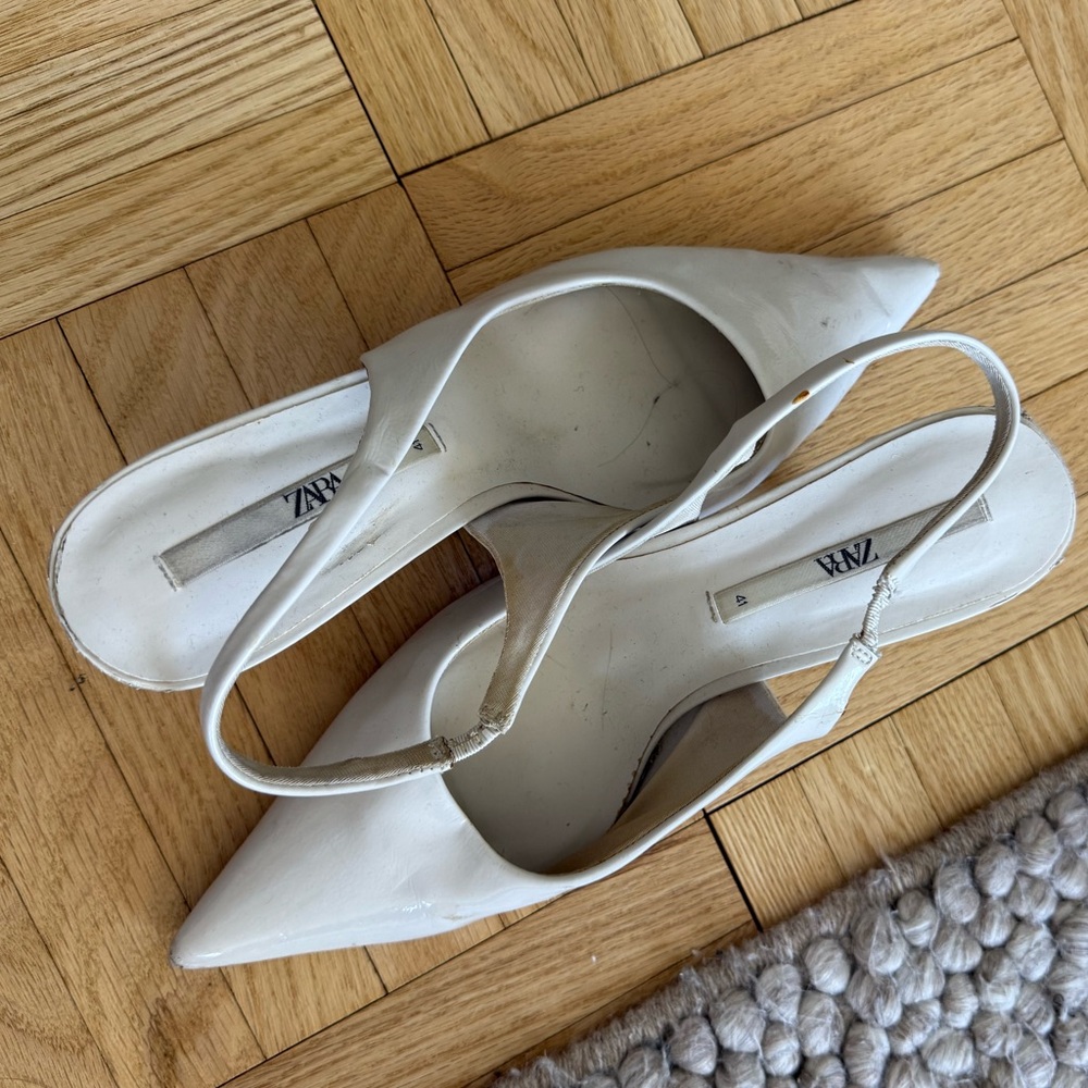 Zara White Pointed Slingback Heels